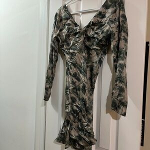 Cha Sor Palm Print Long Sleeve Dress S NWT